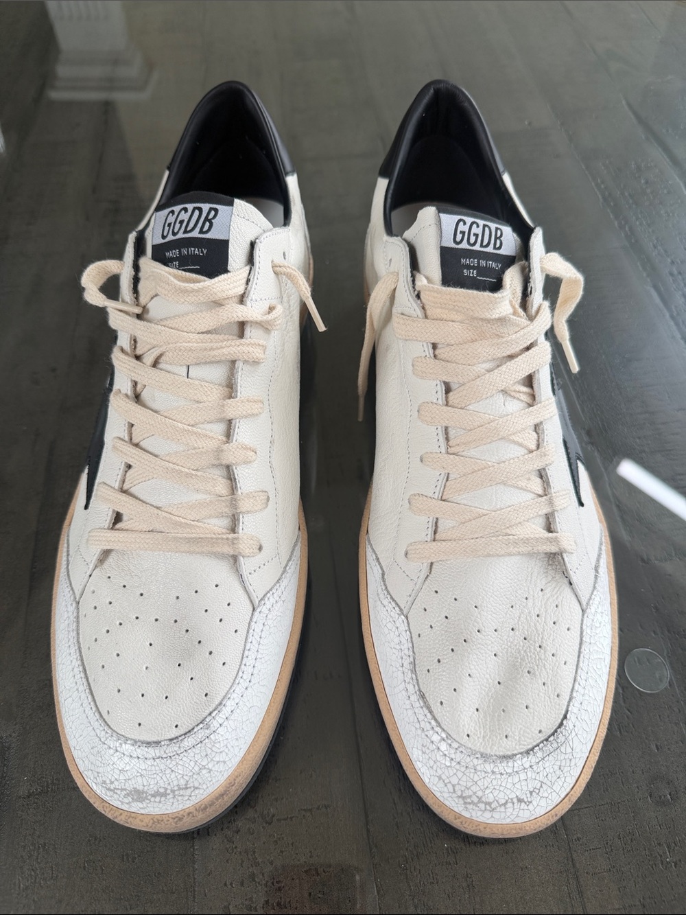 Golden Goose Mens Ball Star Sneakers White, Black & Tan EU size 47 with Dust bag - Picture 3 of 16